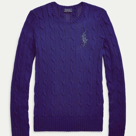 Polo by Ralph Lauren Womens Blue Cable Knit Sweater With Beaded Logo - Nwt- Rare - Picture 2 of 6